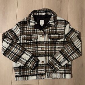 Joie Brown & white plaid button-up jacket